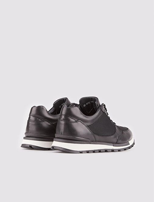 Hakiki Deri Siyah Bağcıklı Deri Kaplamalı Kaymaz Kauçuk Taban Erkek Spor Ayakkabı - Görsel 4