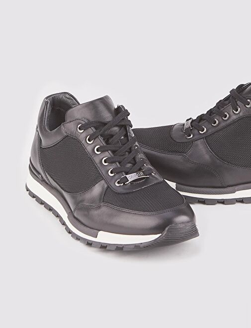 Hakiki Deri Siyah Bağcıklı Deri Kaplamalı Kaymaz Kauçuk Taban Erkek Spor Ayakkabı - Görsel 5