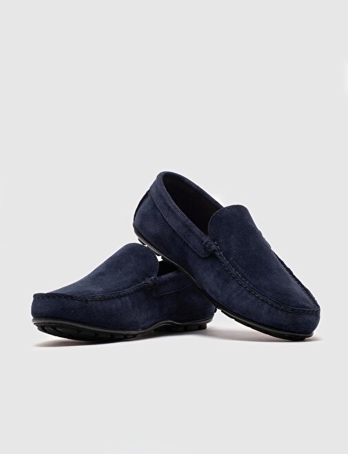 Kauçuk Tabanlı Hakiki Deri Lacivert Erkek Loafer - Görsel 5