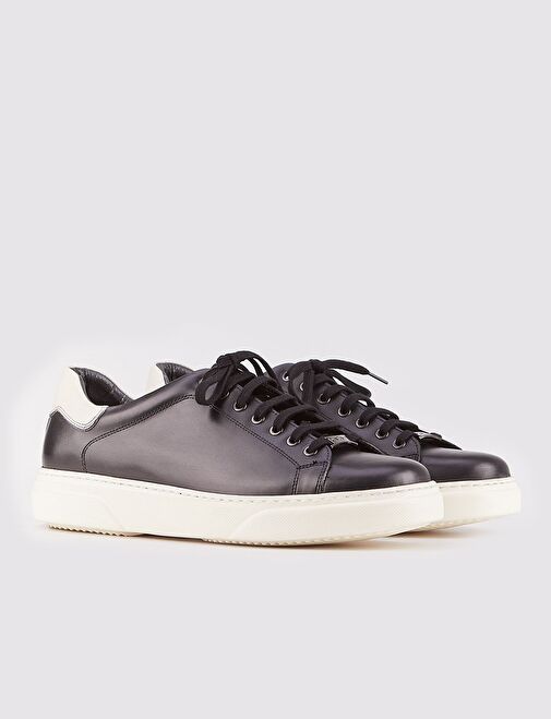 Cabani Ayakkabı Siyah-Beyaz Erkek Deri Sneaker 14586 - Görsel 4