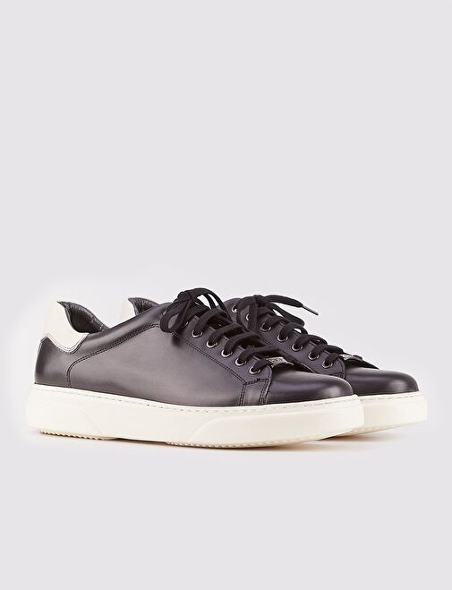 Hakiki Deri Siyah Bağcıklı Erkek Spor Ayakkabı - Görsel 3