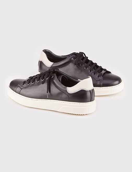 Hakiki Deri Siyah Bağcıklı Erkek Spor Ayakkabı - Görsel 5