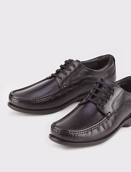 Hakiki Deri Siyah Bağcıklı Erkek Günlük Ayakkabı - Görsel 5