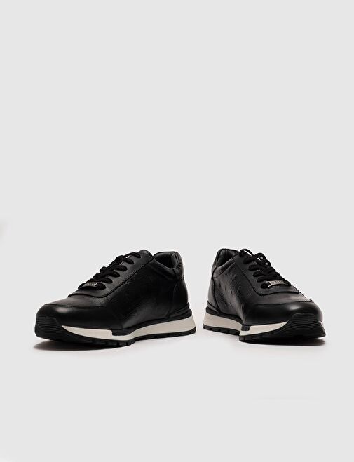 Hakiki Deri Siyah Bağcıklı Erkek Spor Ayakkabı - Görsel 5