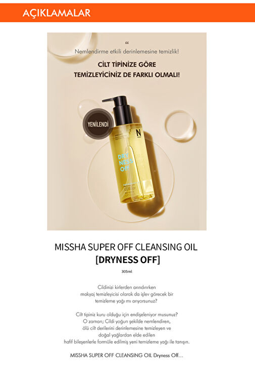 Kuru Ciltler İçin Makyaj Temizleme Yağı 305Ml Super Off Cleansing