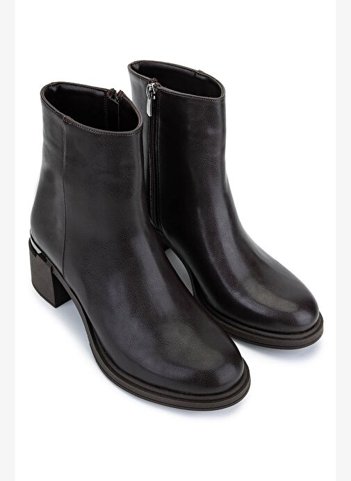 Tamer Tanca Kadın Suni Deri Kahverengi Topuklu Bot - Görsel 3