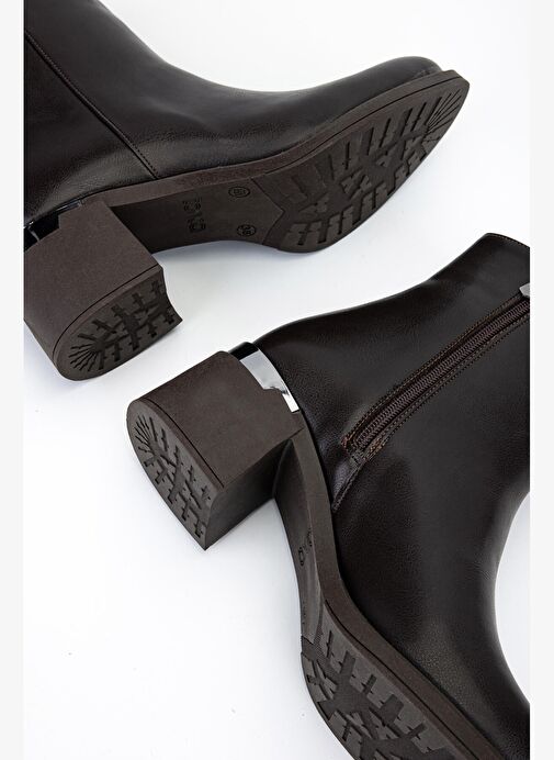 Tamer Tanca Kadın Suni Deri Kahverengi Topuklu Bot - Görsel 4