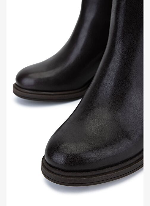 Tamer Tanca Kadın Suni Deri Kahverengi Topuklu Bot - Görsel 5