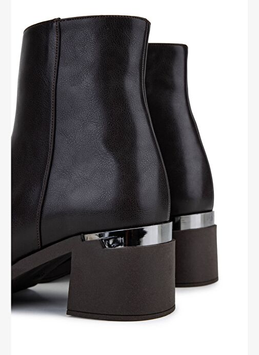 Tamer Tanca Kadın Suni Deri Kahverengi Topuklu Bot - Görsel 6