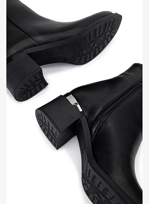 Tamer Tanca Kadın Suni Deri Siyah Topuklu Bot - Görsel 4