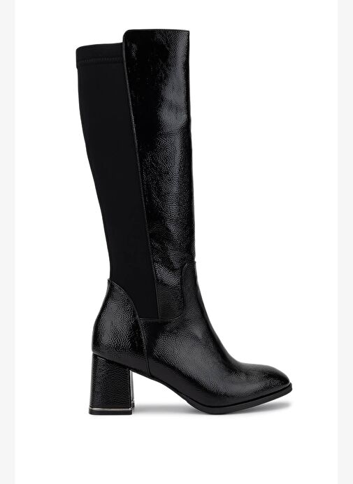 Tamer Tanca Kadın Suni Deri Siyah Rugan Topuklu Çizme - Görsel 2