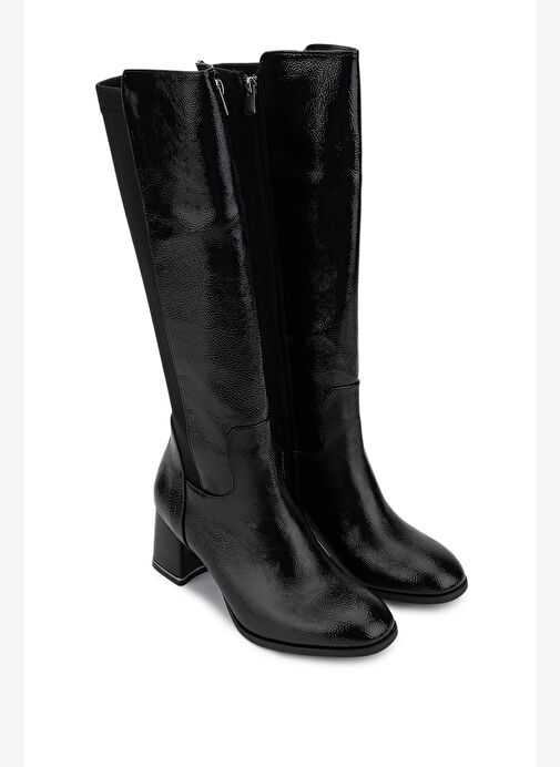 Tamer Tanca Kadın Suni Deri Siyah Rugan Topuklu Çizme - Görsel 3