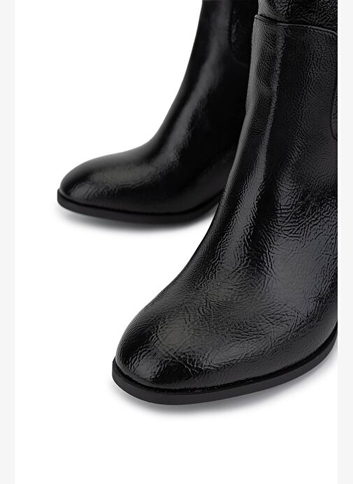 Tamer Tanca Kadın Suni Deri Siyah Rugan Topuklu Çizme - Görsel 4