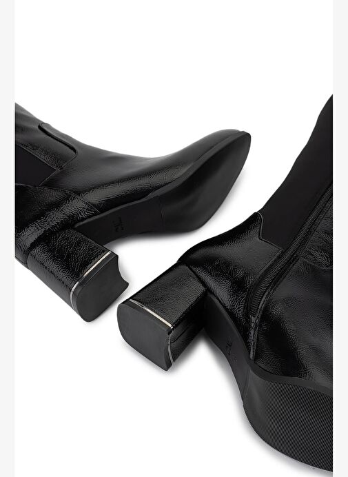 Tamer Tanca Kadın Suni Deri Siyah Rugan Topuklu Çizme - Görsel 5