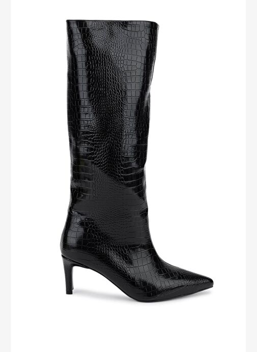 Tamer Tanca Kadın Suni Deri Siyah Kroko Topuklu Çizme - Görsel 2