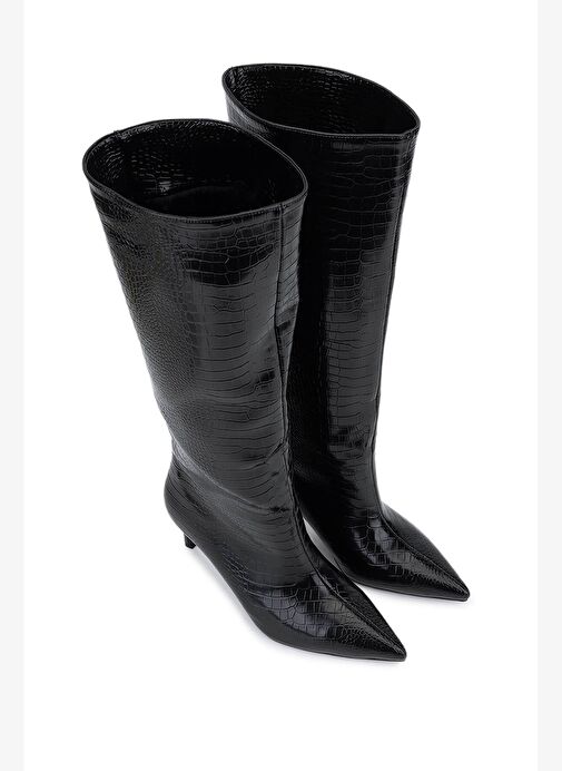 Tamer Tanca Kadın Suni Deri Siyah Kroko Topuklu Çizme - Görsel 3