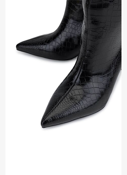 Tamer Tanca Kadın Suni Deri Siyah Kroko Topuklu Çizme - Görsel 4