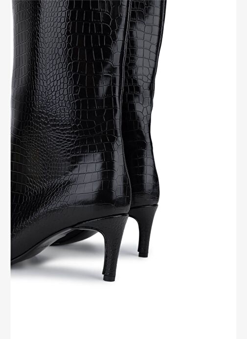 Tamer Tanca Kadın Suni Deri Siyah Kroko Topuklu Çizme - Görsel 5