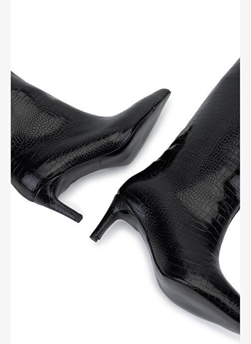Tamer Tanca Kadın Suni Deri Siyah Kroko Topuklu Çizme - Görsel 6