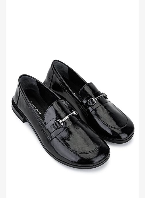 Tamer Tanca Kadın Hakiki Deri Siyah Rugan Loafer Ayakkabı - Görsel 3