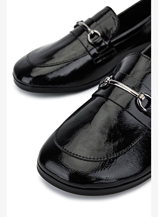 Tamer Tanca Kadın Hakiki Deri Siyah Rugan Loafer Ayakkabı - Görsel 5