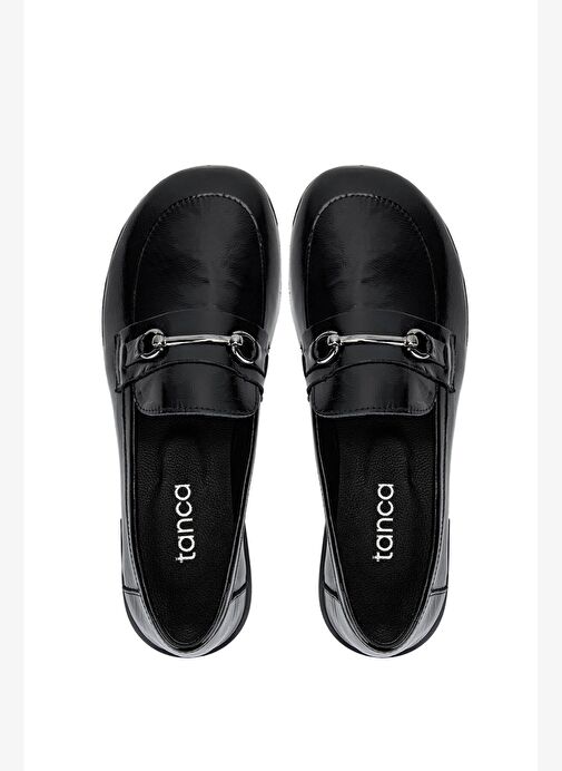 Tamer Tanca Kadın Hakiki Deri Siyah Rugan Loafer Ayakkabı - Görsel 6