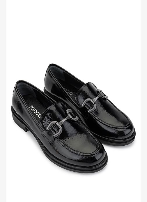 Tamer Tanca Kadın Hakiki Deri Siyah Rugan Loafer Ayakkabı - Görsel 3
