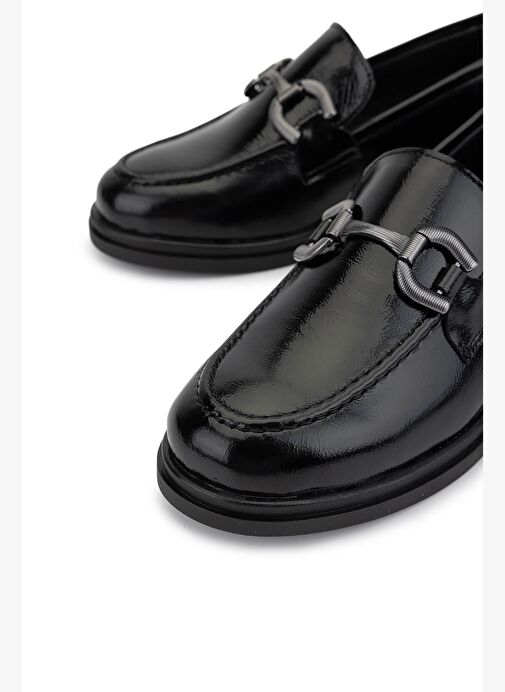 Tamer Tanca Kadın Hakiki Deri Siyah Rugan Loafer Ayakkabı - Görsel 4