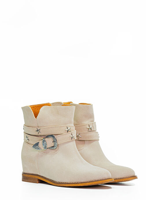 Nemesis Gerçek Deri Kadın Dolgu Taban Bot Bej Süet - Görsel 6