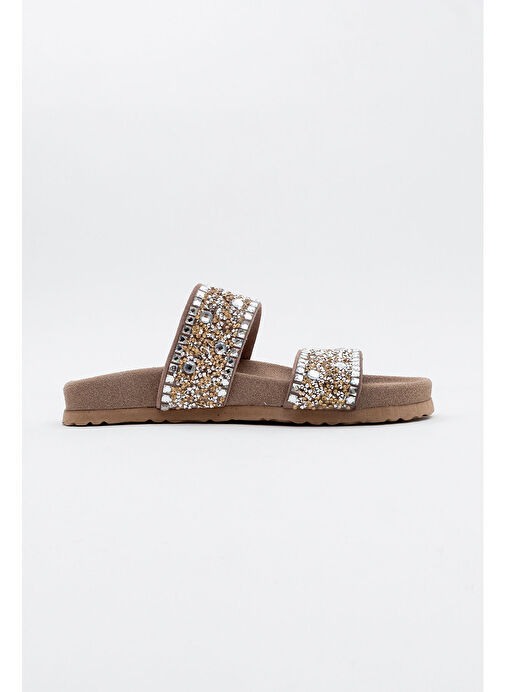 JAMES Toprak Taşlı Çift Bantlı Hakiki Deri Kadın Terlik - Görsel 4