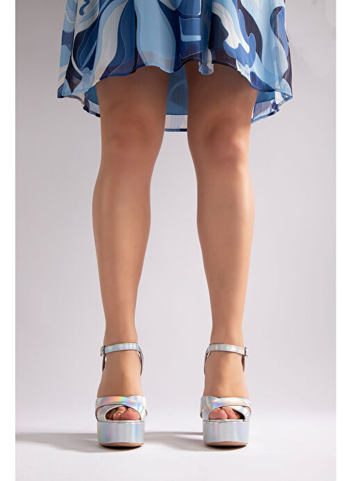 Laney Kadın Platform Topuklu Ayakkabı Gümüş Hologram - Görsel 3