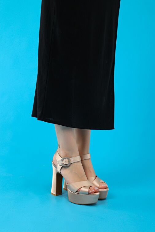 Jasmine Kadın Platform Topuklu Ayakkabı Bej Saten - Görsel 5