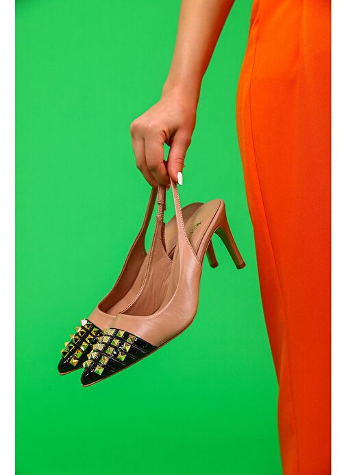 Verna Gerçek Deri Kadın Topuklu Sandalet Pudra - Görsel 7