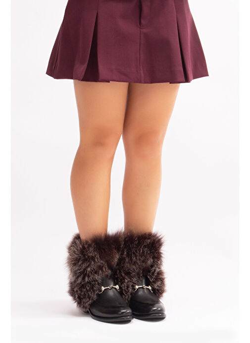 Reina Gerçek Deri Kadın Bot Siyah Deri Kürklü - Görsel 4