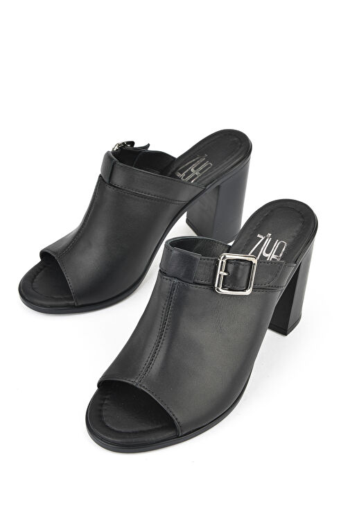 Ziya, Kadın Hakiki Deri Topuklu Terlik 1511020Z1703 Siyah - Görsel 5