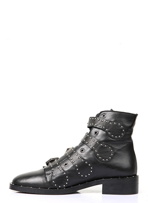 Nessa Gerçek Deri Düz Kadın Troplu Bot Siyah - Görsel 4