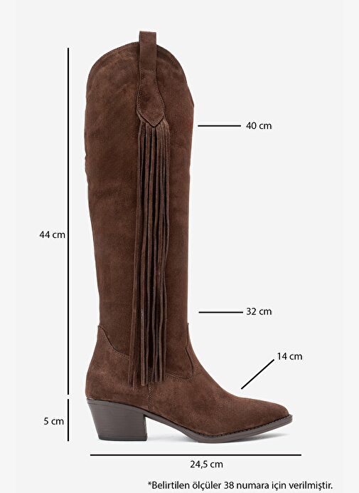 RİOS Kahverengi Hakiki Deri Süet Püsküllü Kadın Kalın Topuklu Çizme - Görsel 7