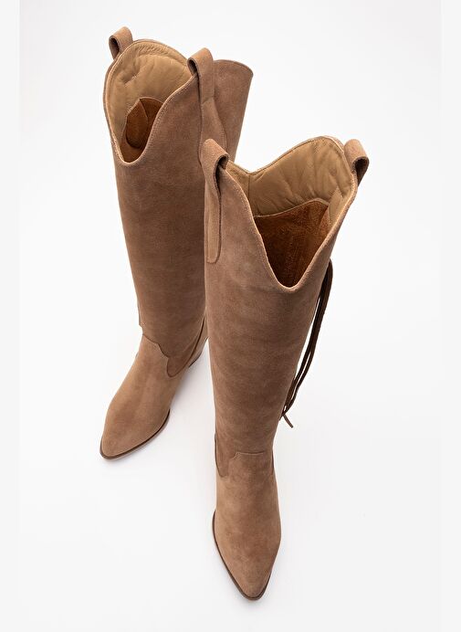 RİOS Toprak Hakiki Deri Süet Püsküllü Kadın Kalın Topuklu Çizme - Görsel 3