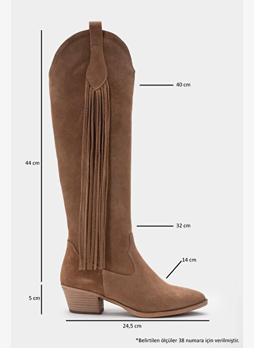 RİOS Toprak Hakiki Deri Süet Püsküllü Kadın Kalın Topuklu Çizme - Görsel 5