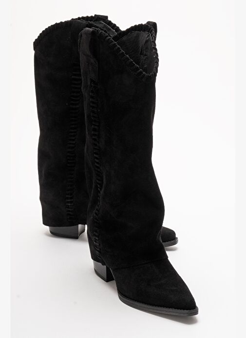 TYLER Siyah Süet Hakiki Deri Dikişli Kadın Western Çizme - Görsel 2