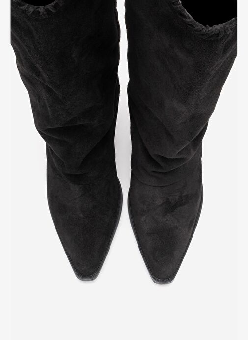 TYLER Siyah Süet Hakiki Deri Dikişli Kadın Western Çizme - Görsel 3