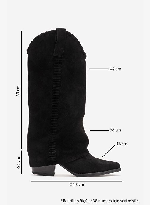 TYLER Siyah Süet Hakiki Deri Dikişli Kadın Western Çizme - Görsel 4