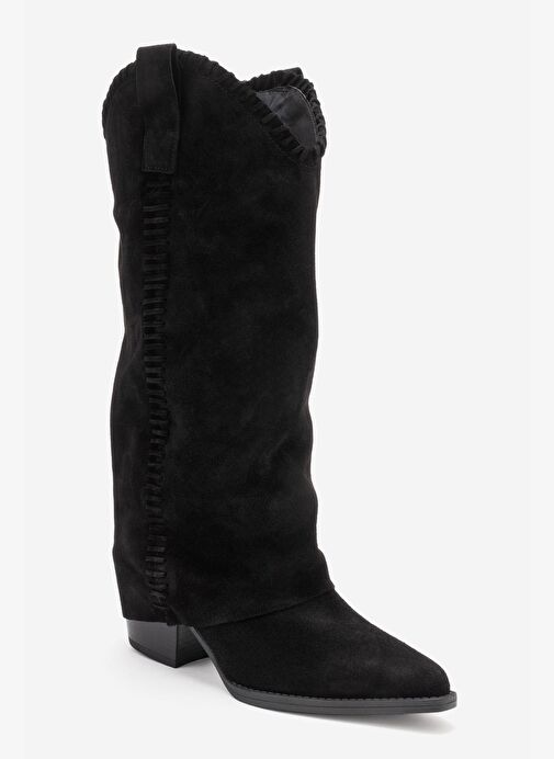 TYLER Siyah Süet Hakiki Deri Dikişli Kadın Western Çizme - Görsel 8