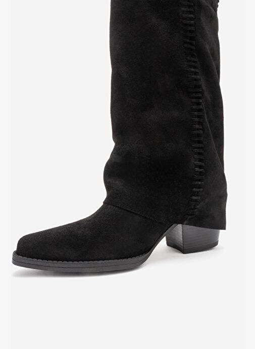 TYLER Siyah Süet Hakiki Deri Dikişli Kadın Western Çizme - Görsel 9