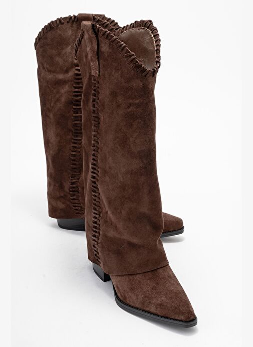 TYLER Kahverengi Süet Hakiki Deri Dikişli Kadın Western Çizme - Görsel 2