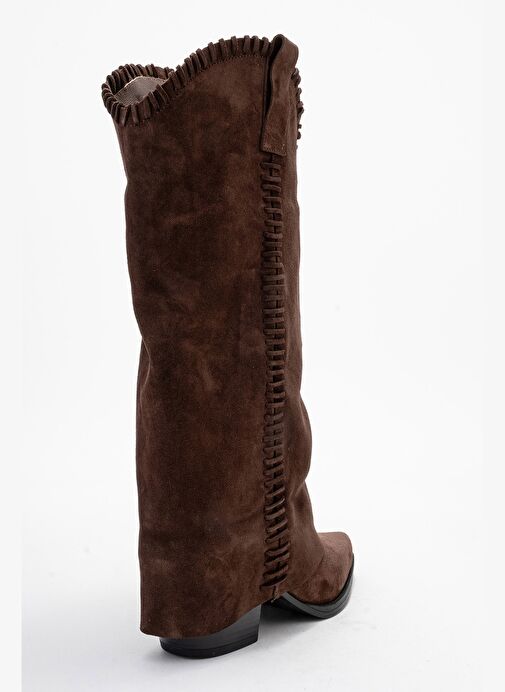 TYLER Kahverengi Süet Hakiki Deri Dikişli Kadın Western Çizme - Görsel 6