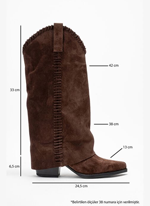 TYLER Kahverengi Süet Hakiki Deri Dikişli Kadın Western Çizme - Görsel 7