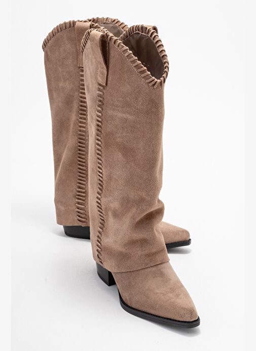 TYLER Toprak Süet Hakiki Deri Dikişli Kadın Western Çizme - Görsel 2