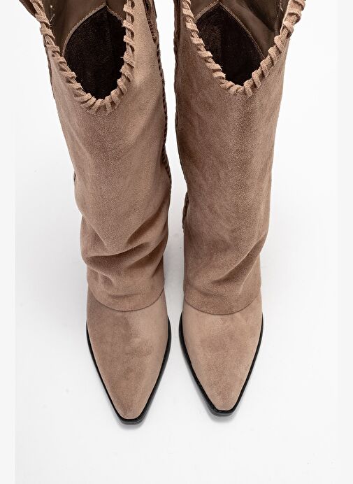 TYLER Toprak Süet Hakiki Deri Dikişli Kadın Western Çizme - Görsel 3