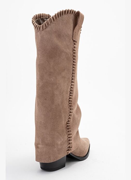 TYLER Toprak Süet Hakiki Deri Dikişli Kadın Western Çizme - Görsel 6